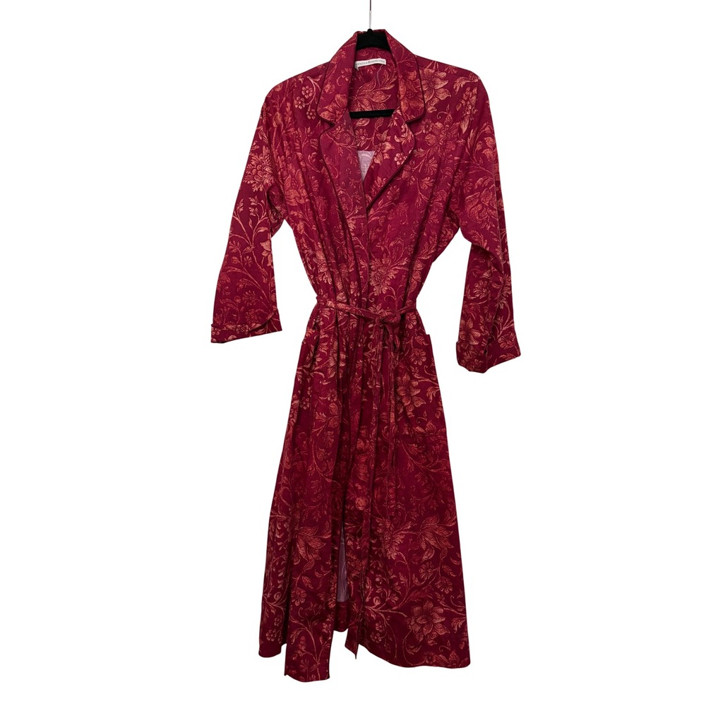 Peruvian Connection Burgundy‎ Floral Damask Pima Cotton Wrap Robe Womens Large